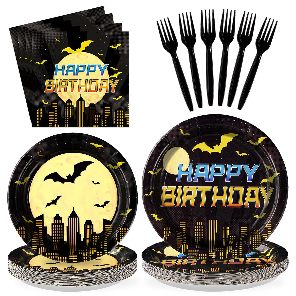 96 Pcs Bat Birthday Party Plates and Napkins - Grencian