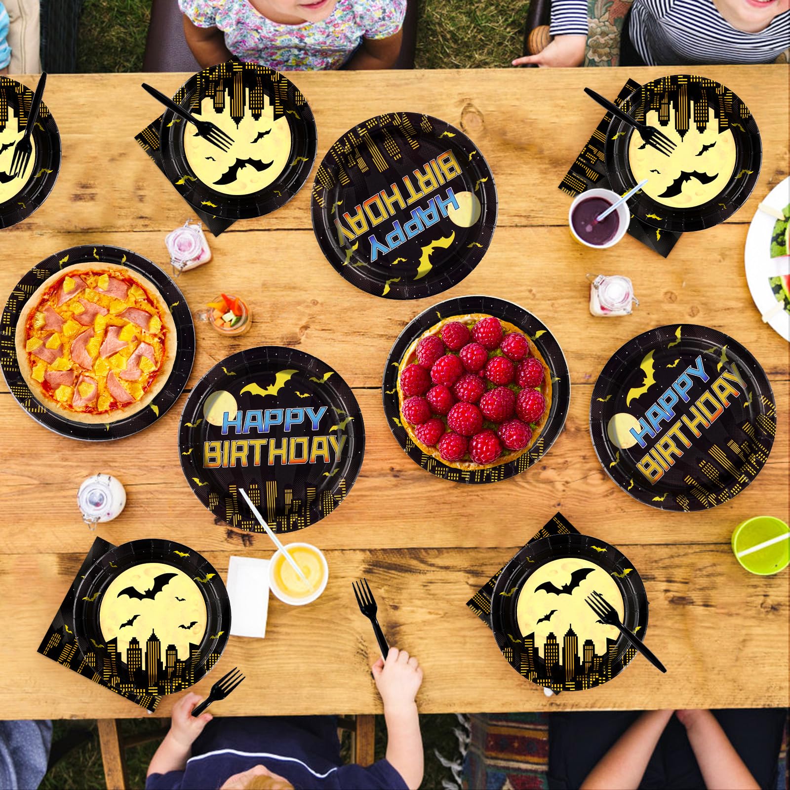 96 Pcs Bat Birthday Party Plates and Napkins - Grencian