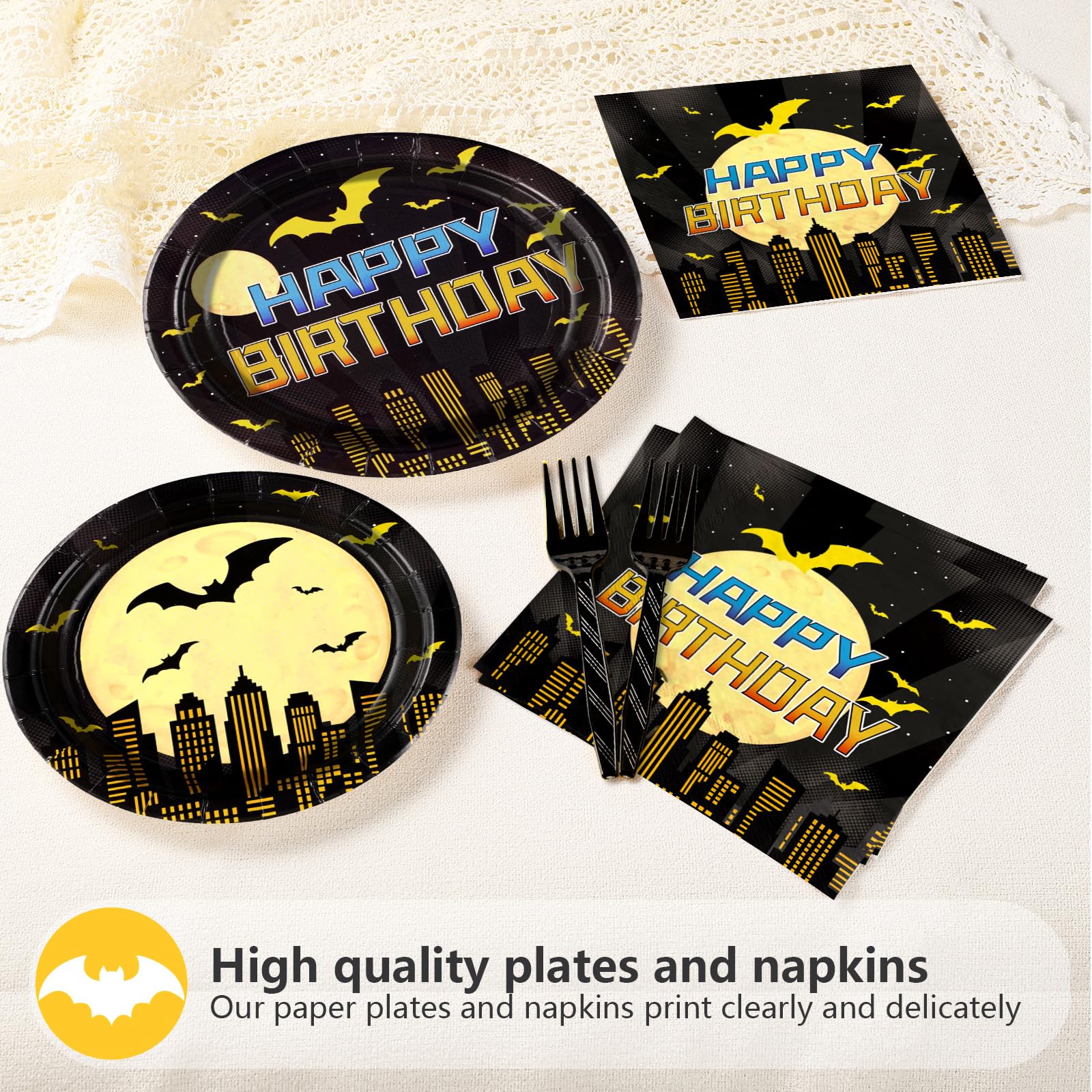 96 Pcs Bat Birthday Party Plates and Napkins - Grencian