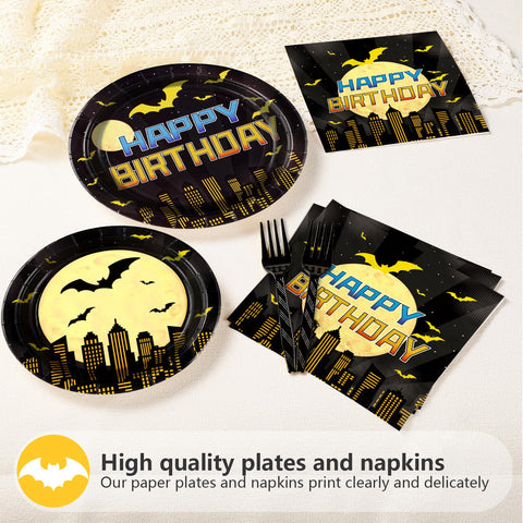 96 Pcs Bat Birthday Party Plates and Napkins - Grencian
