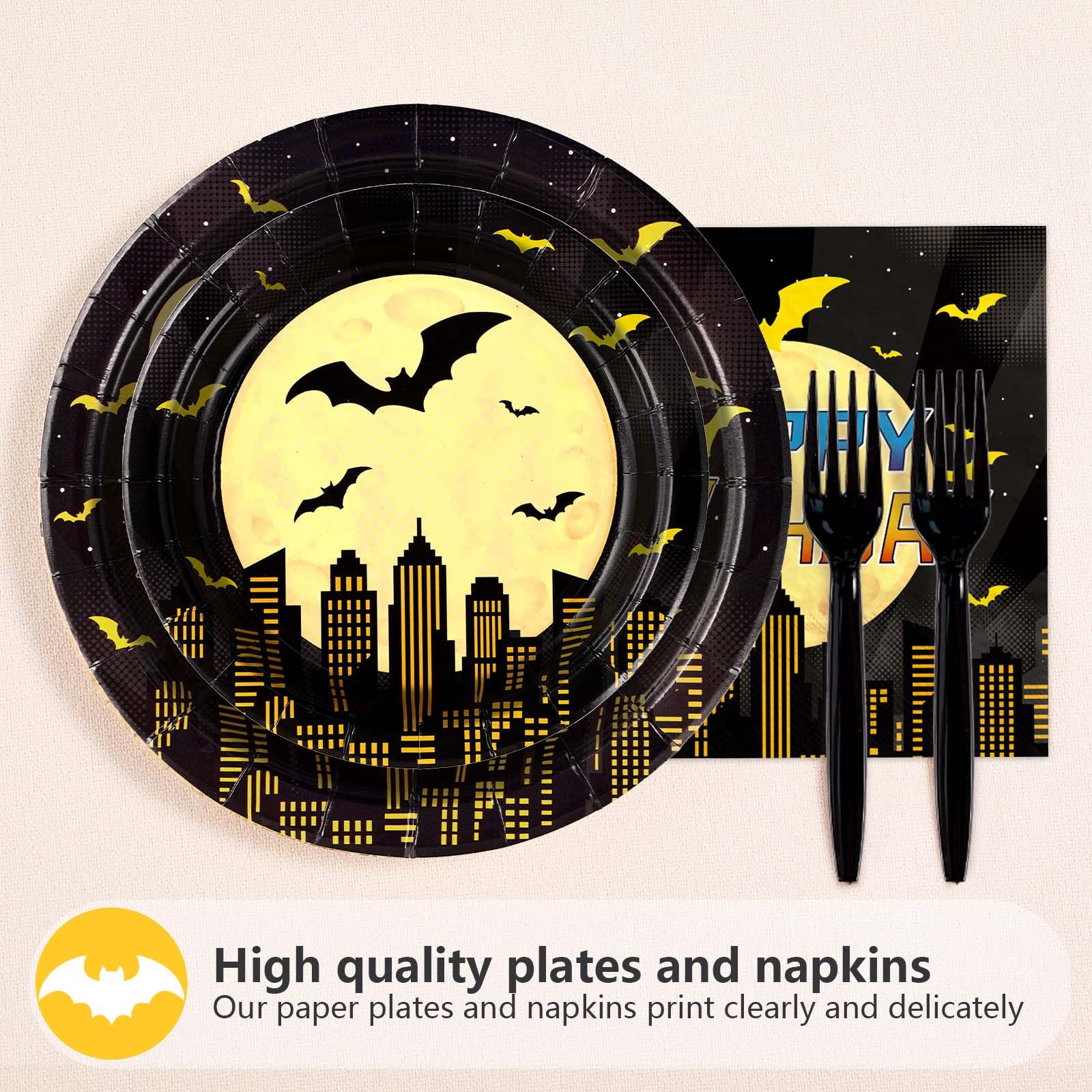 96 Pcs Bat Birthday Party Plates and Napkins - Grencian