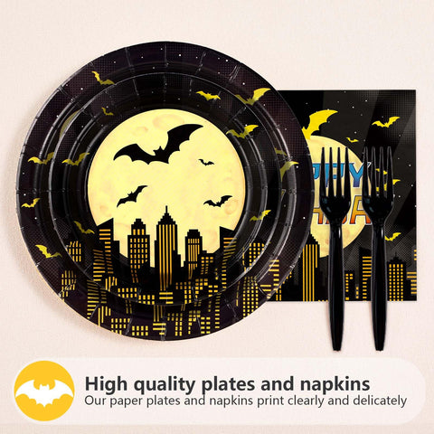 96 Pcs Bat Birthday Party Plates and Napkins - Grencian