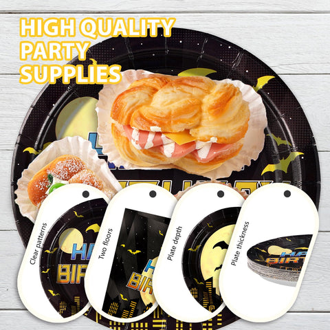 96 Pcs Bat Birthday Party Plates and Napkins - Grencian