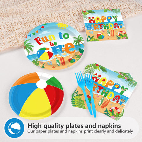 96 Pcs Beach Ball 1st Birthday Party Plates and Napkins - Grencian