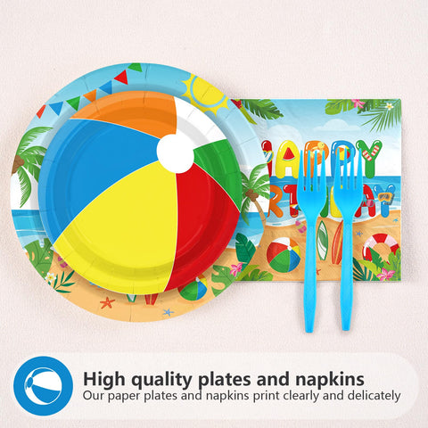 96 Pcs Beach Ball 1st Birthday Party Plates and Napkins - Grencian