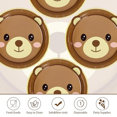 50 Pcs Bear Baby Shower Party Paper Plates - Grencian