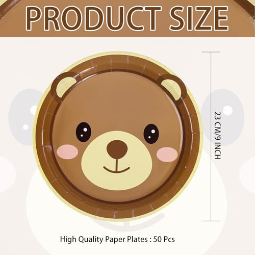 50 Pcs Bear Baby Shower Party Paper Plates - Grencian