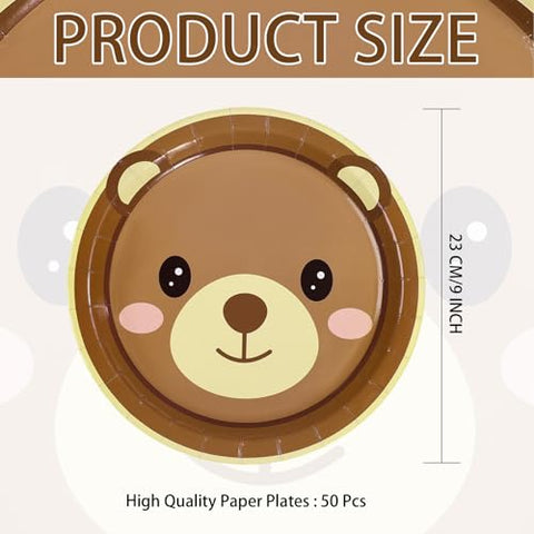 50 Pcs Bear Baby Shower Party Paper Plates - Grencian