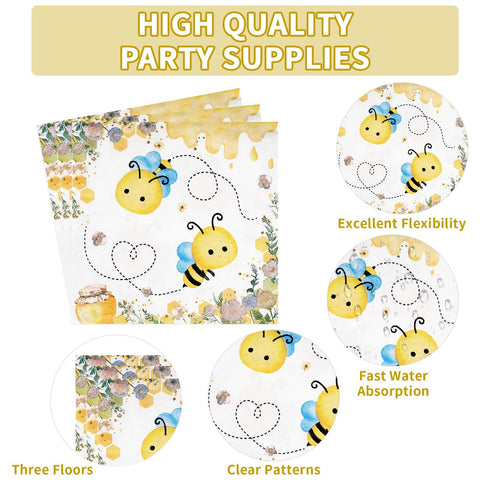 96 Pcs Bee 1st Birthday Party Plates and Napkins - Grencian