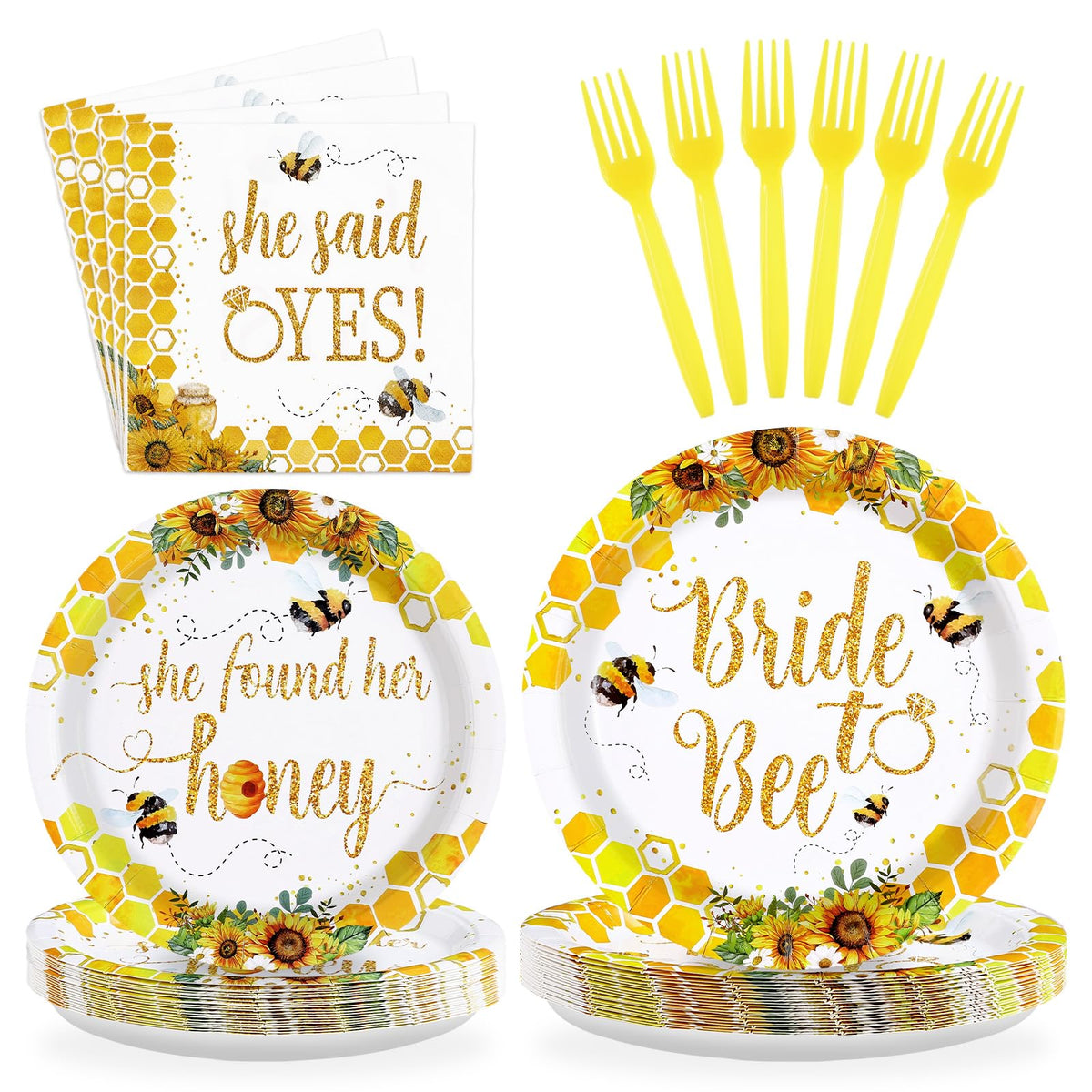 96 Pcs Bee Bridal Shower Party Plates and Napkins