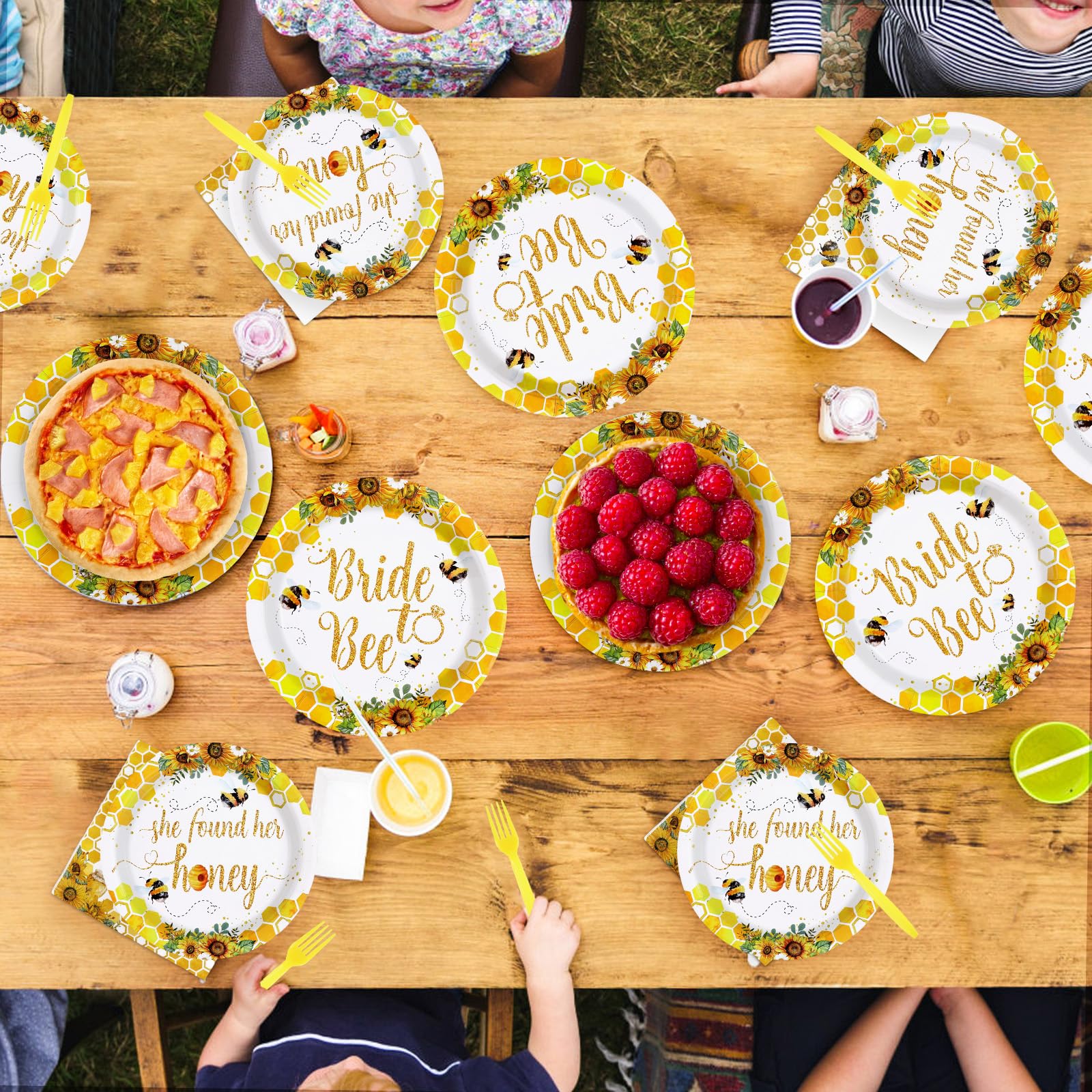 96 Pcs Bee Bridal Shower Party Plates and Napkins