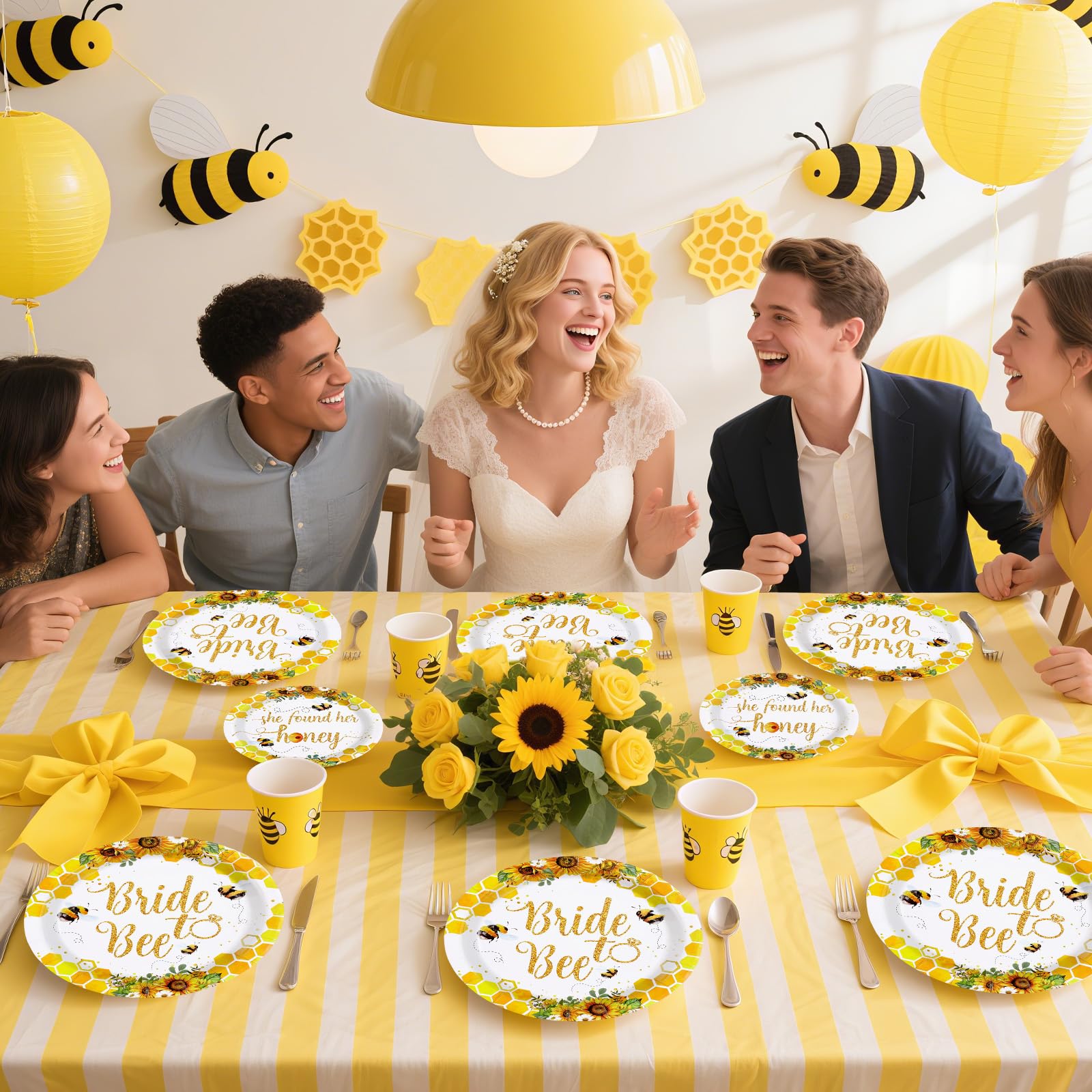 96 Pcs Bee Bridal Shower Party Plates and Napkins