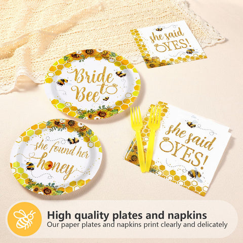 96 Pcs Bee Bridal Shower Party Plates and Napkins