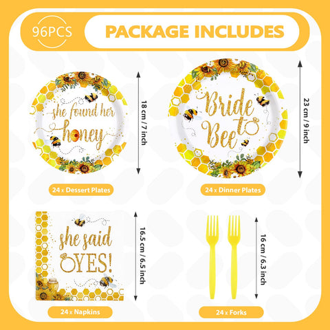 96 Pcs Bee Bridal Shower Party Plates and Napkins