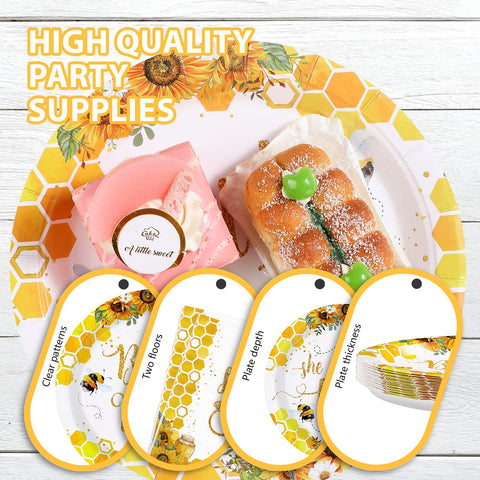 96 Pcs Bee Bridal Shower Party Plates and Napkins
