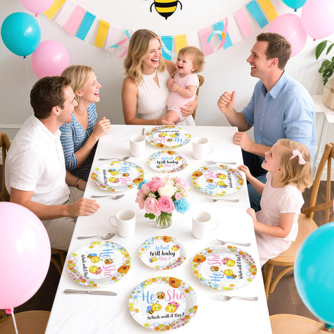 96 Pcs Bee Gender Reveal Party Plates and Napkins - Grencian