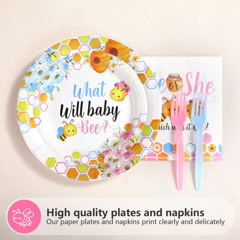 96 Pcs Bee Gender Reveal Party Plates and Napkins - Grencian