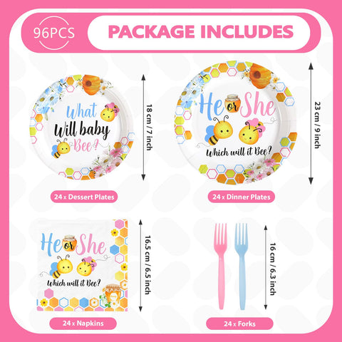 96 Pcs Bee Gender Reveal Party Plates and Napkins - Grencian