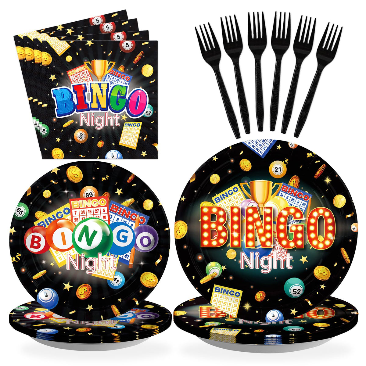 96 Pcs Bingo Night Party Plates and Napkins - Grencian