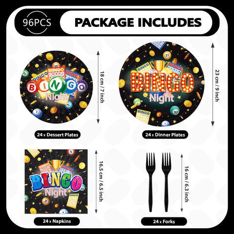 96 Pcs Bingo Night Party Plates and Napkins - Grencian