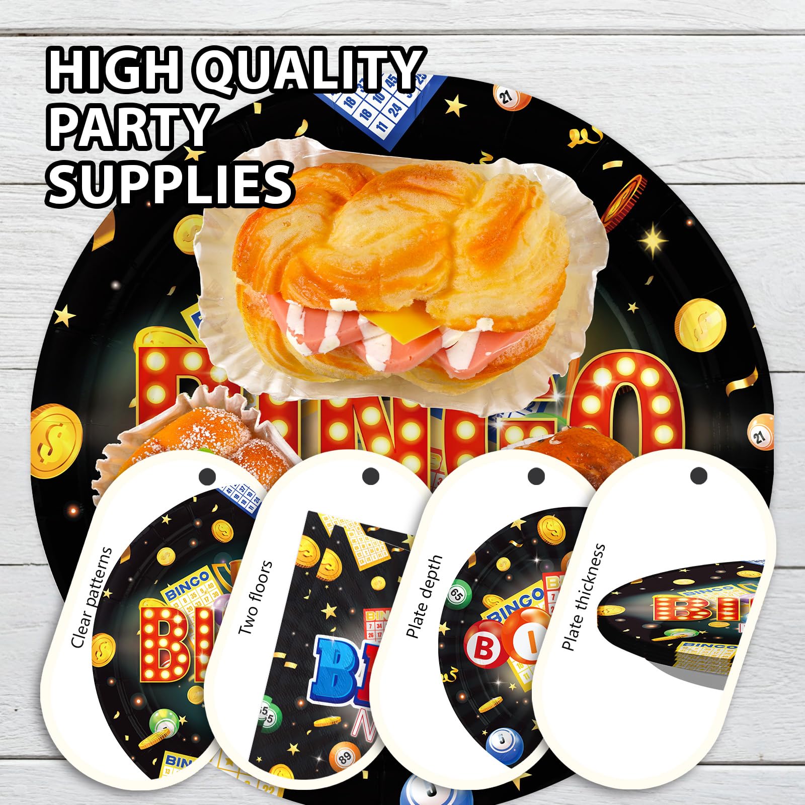 96 Pcs Bingo Night Party Plates and Napkins - Grencian