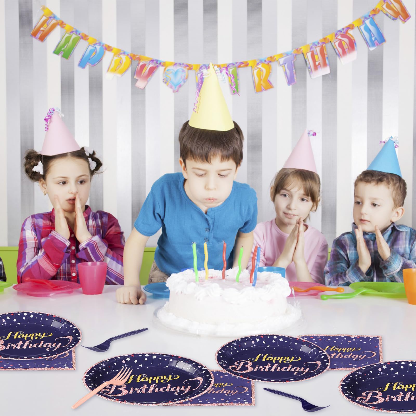 96 Pcs Birthday Party Plates and Napkins - Grencian