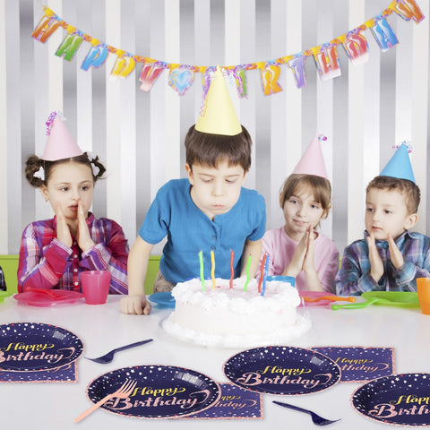 96 Pcs Birthday Party Plates and Napkins - Grencian