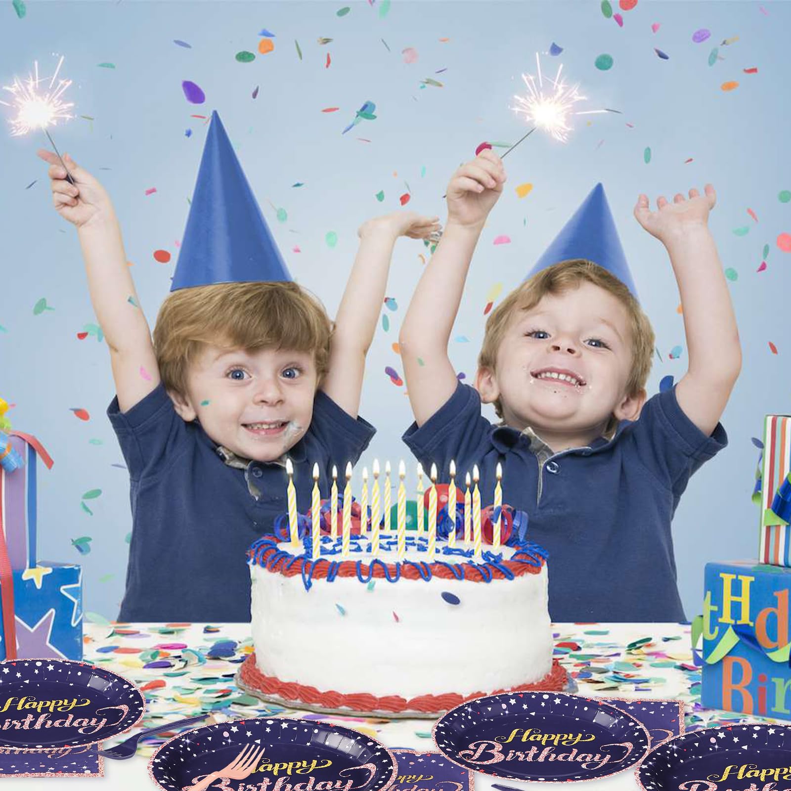 96 Pcs Birthday Party Plates and Napkins - Grencian