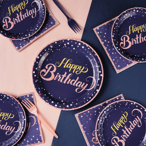 96 Pcs Birthday Party Plates and Napkins - Grencian