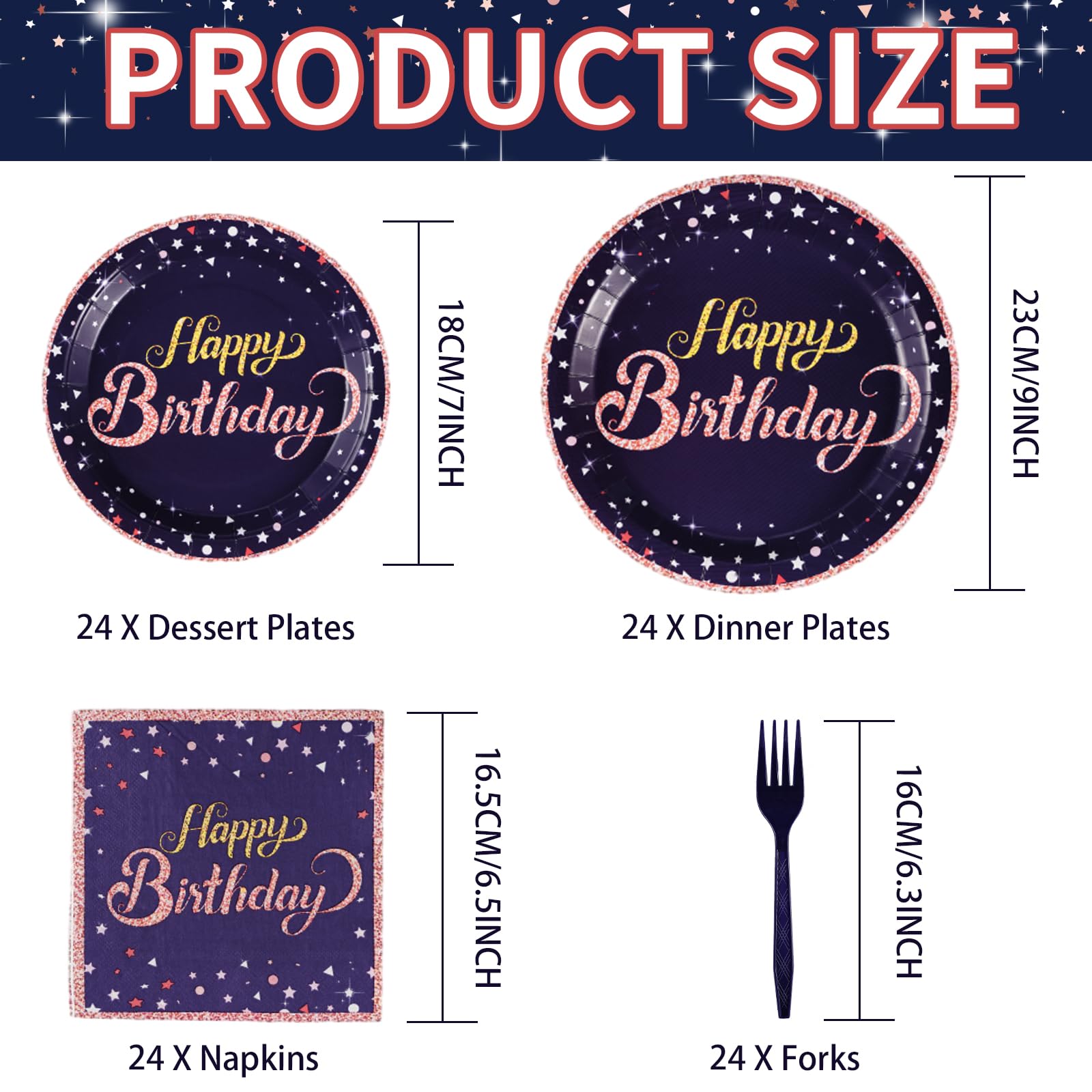 96 Pcs Birthday Party Plates and Napkins - Grencian