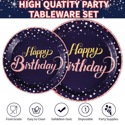 96 Pcs Birthday Party Plates and Napkins - Grencian