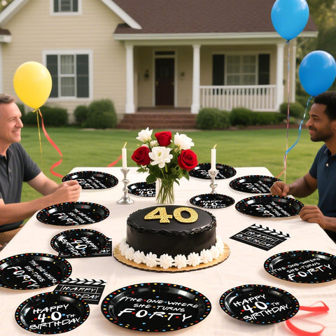 96 Pcs Black 40th Birthday Party Plates and Napkins - Grencian