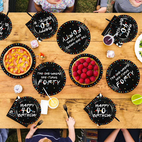 96 Pcs Black 40th Birthday Party Plates and Napkins - Grencian