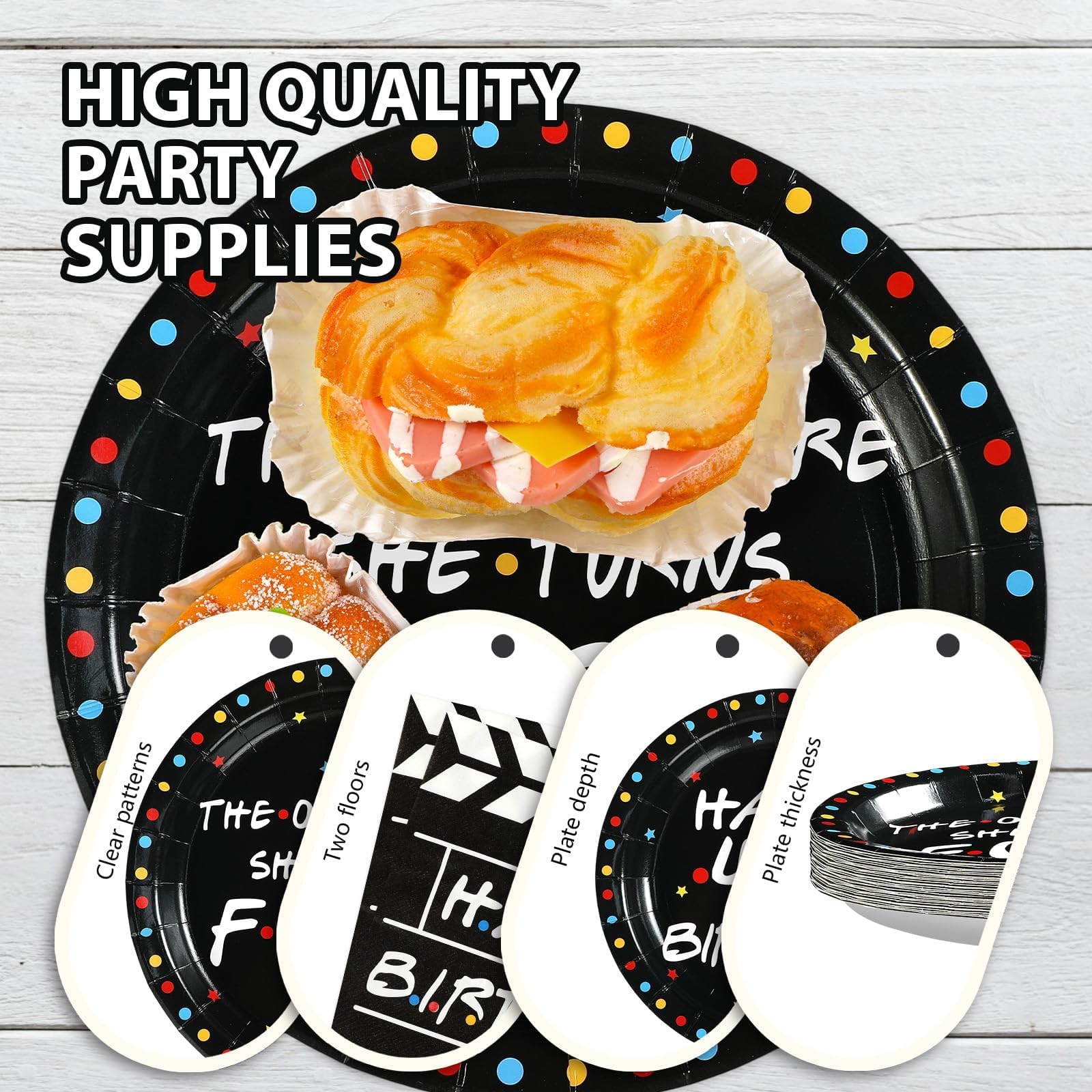 96 Pcs Black 40th Birthday Party Plates and Napkins - Grencian