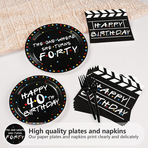 96 Pcs Black 40th Birthday Party Plates and Napkins - Grencian