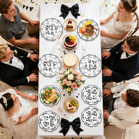 96 Pcs Black Bow Bridal Shower Party Plates and Napkins - Grencian