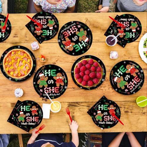 96 Pcs Black Gingerbread Gender Reveal Party Plates and Napkins - Grencian