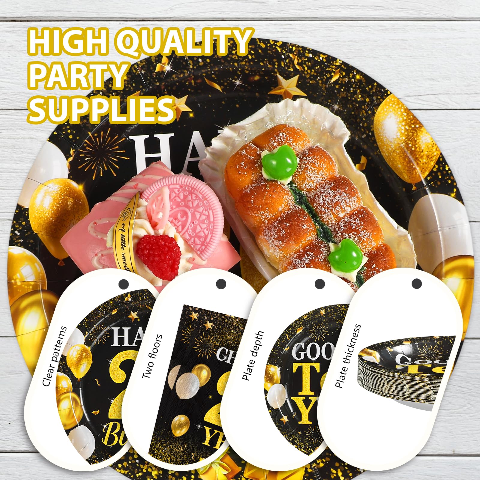 96 Pcs Black Gold 20th Birthday Party Plates and Napkins - Grencian