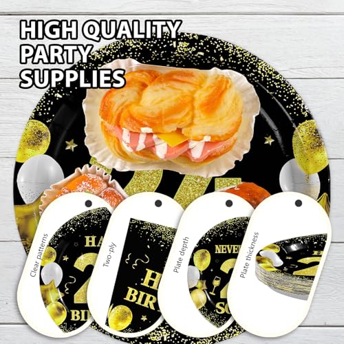 96 Pcs Black Gold 24th Birthday Party Plates and Napkins - Grencian