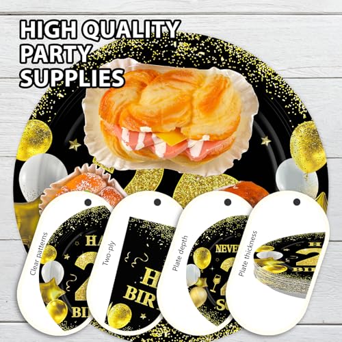 96 Pcs Black Gold 26th Birthday Party Plates and Napkins - Grencian