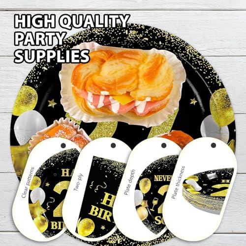 96 Pcs Black Gold 27th Birthday Party Plates and Napkins - Grencian