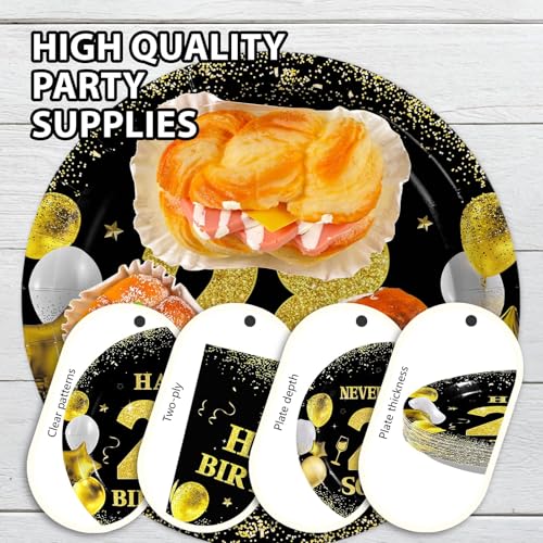 96 Pcs Black Gold 28th Birthday Party Plates and Napkins - Grencian