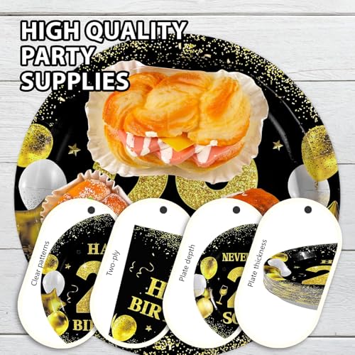 96 Pcs Black Gold 29th Birthday Party Plates and Napkins - Grencian