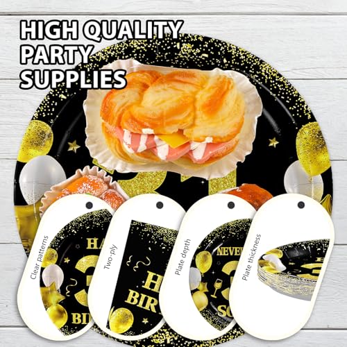 96 Pcs Black Gold 31st Birthday Party Plates and Napkins - Grencian