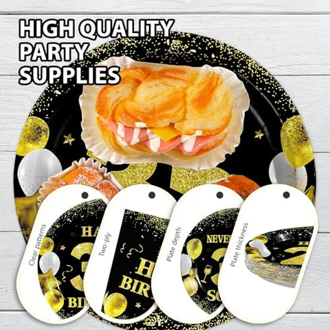 96 Pcs Black Gold 35th Birthday Party Plates and Napkins - Grencian