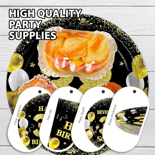 96 Pcs Black Gold 38th Birthday Party Plates and Napkins - Grencian