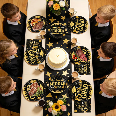 96 Pcs Black Gold 5th Grade Graduation Party Plates and Napkins