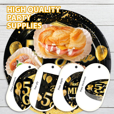 96 Pcs Black Gold 5th Grade Graduation Party Plates and Napkins