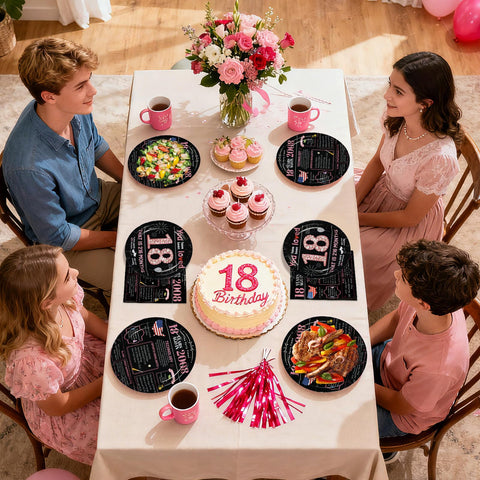 96 Pcs Black Pink 18th Birthday Party Plates and Napkins - Grencian