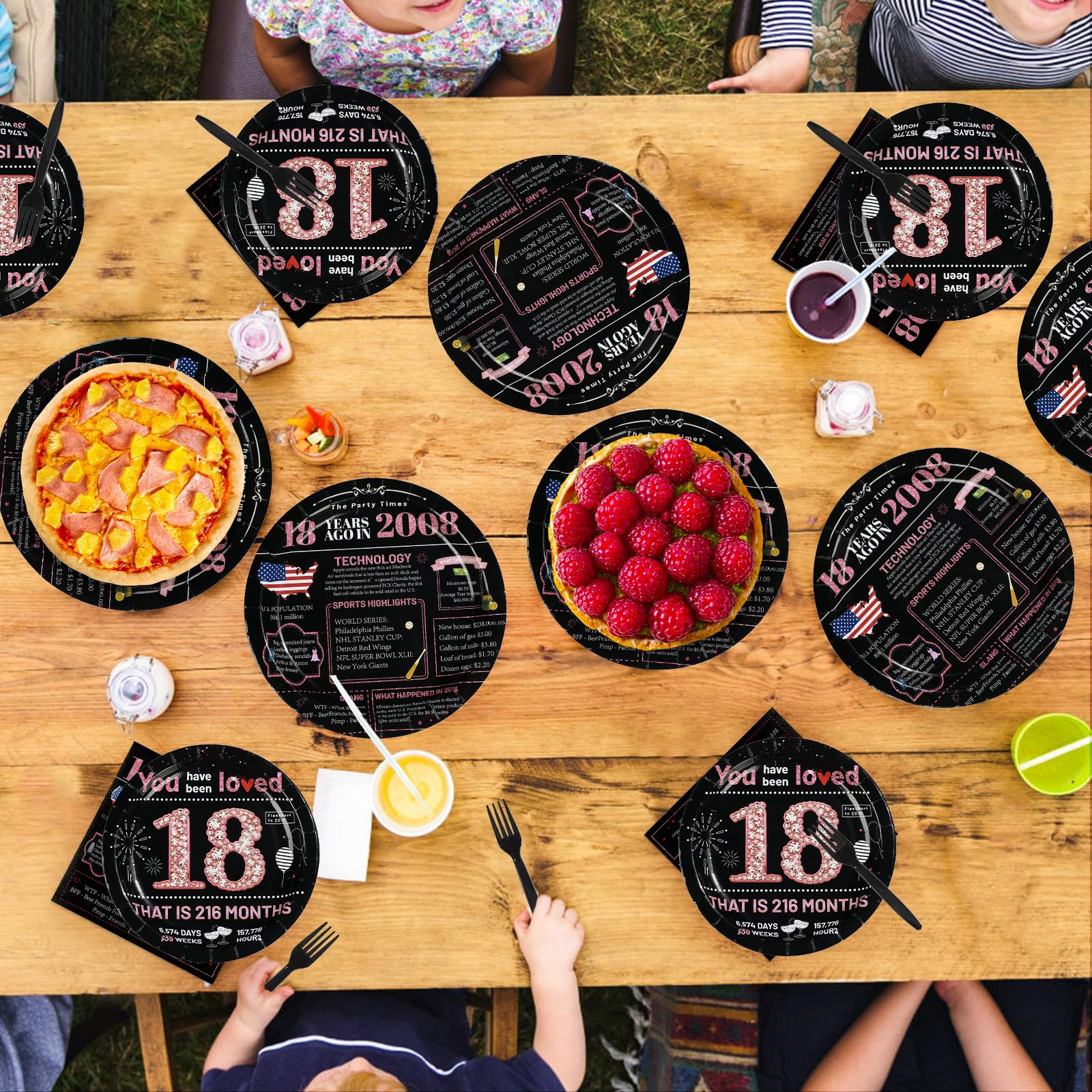 96 Pcs Black Pink 18th Birthday Party Plates and Napkins - Grencian